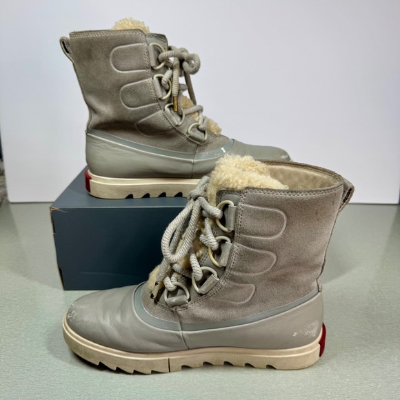 Sorel Waterproof Winter Boots Faux Fur Trim Lace Up Gray NL3926-081 Women's Sz 8 - Picture 2 of 11